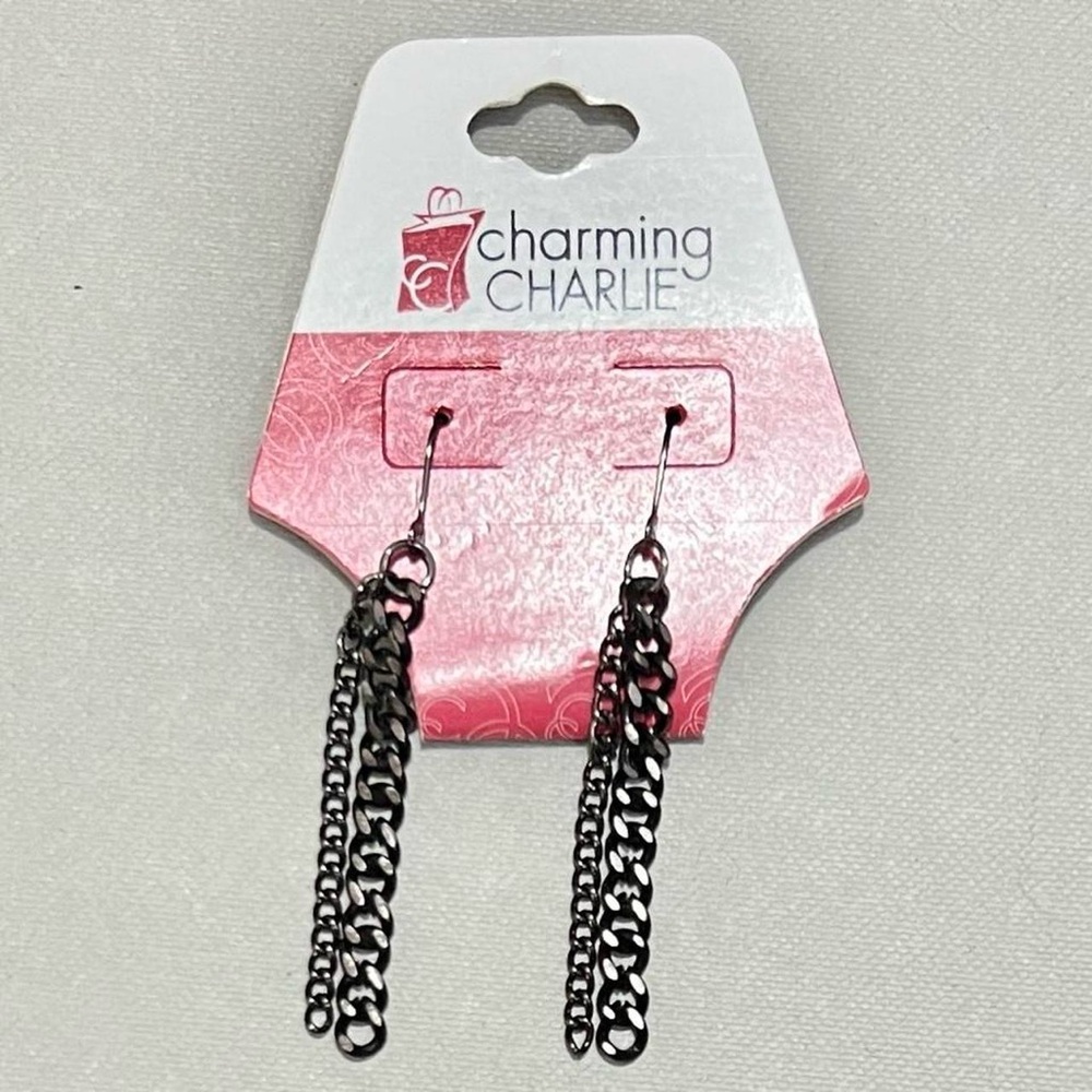 Charming Charlie Chainlink Gunmetal Earrings NWT